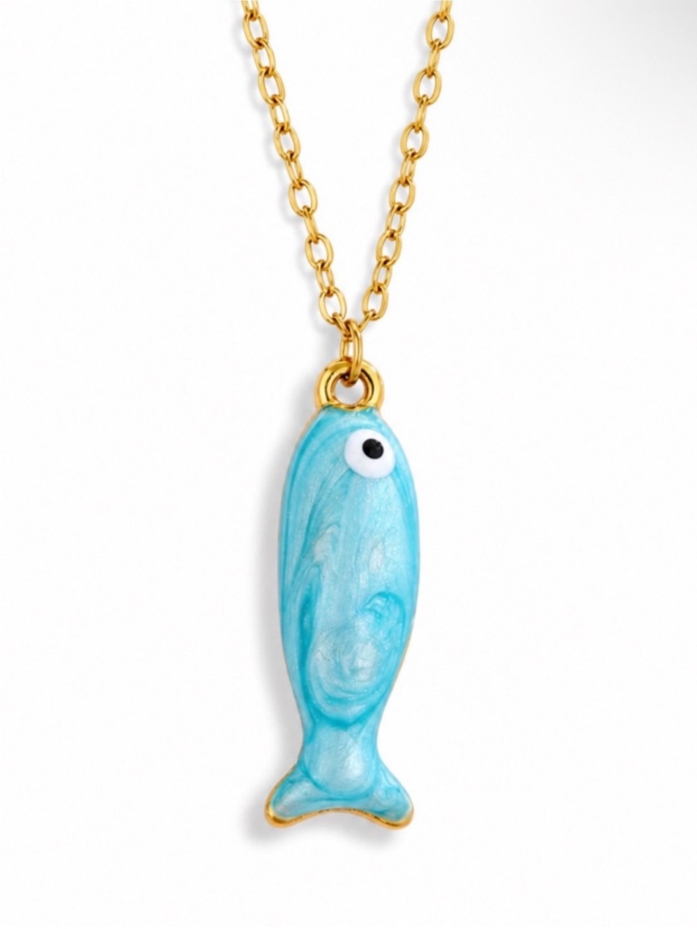 New! Coastal Blue Hand Painted Gold Fish Sardine Charm Necklace (4018) NWOT